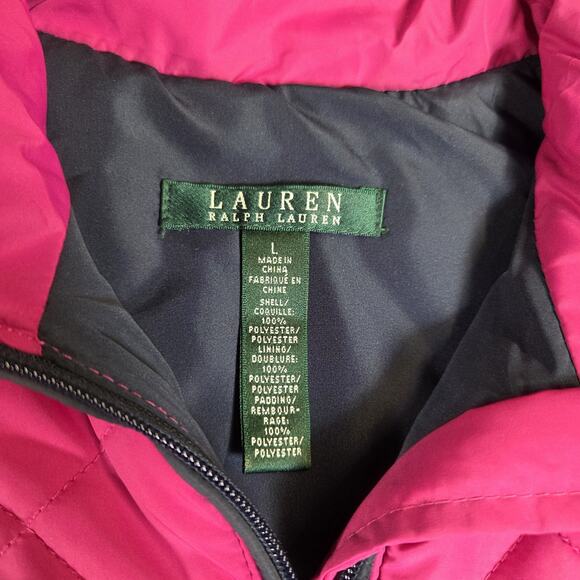 Ralph Lauren Pink Full Zip Quilted Puffer Vest Women’s Size Large Bright - Picture 2 of 12